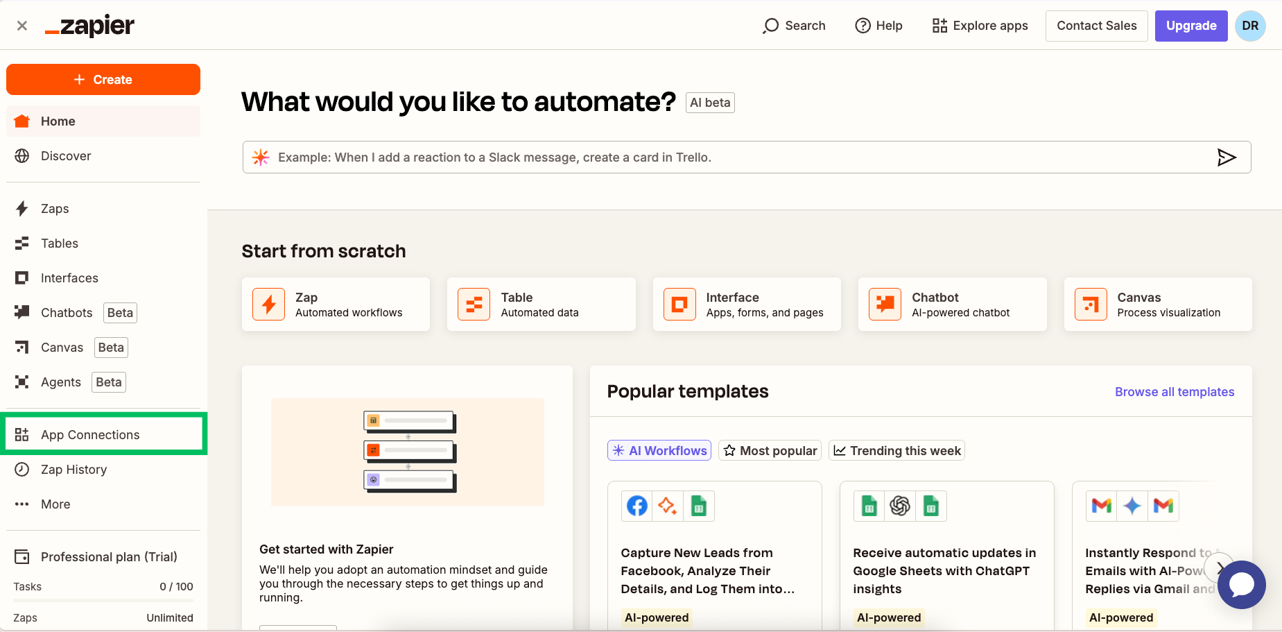 App Connections in Zapier
